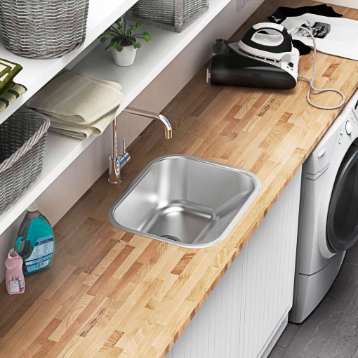 Chiuveta / lavoar inox CookingAid ACQUAVIVA cu montaj pe/sub blat pentru spalatorie / garaj / camera centralei / spatiu tehnic + accesorii montaj