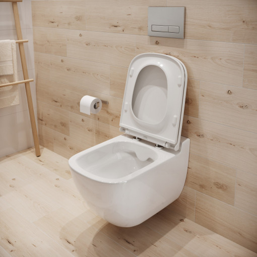 Set wc suspendat Cersanit Caspia CleanOn cu capac slim Soft-close si demontare rapida