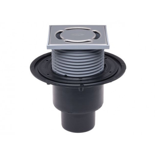 Sifon de pardoseala cu flansa ,cu iesire verticala DN50/75/110 ,cu gratar inox 123x123mm ,cu obturator miros, HL310N