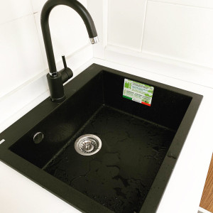 Chiuveta bucatarie granit CookingAid Cube ON5610 Neagra Nanostone Deep Black + accesorii montaj - Img 9