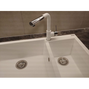 Chiuveta bucatarie granit dubla cu 2 cuve CookingAid Cube ON8620 Alba / Polar White + accesorii montaj - Img 14
