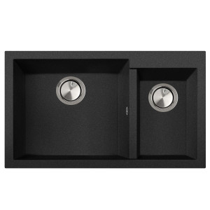 Chiuveta bucatarie granit dubla cu 2 cuve CookingAid Cube ON8620 Neagra / Black Metal quartz + accesorii montaj - Img 6