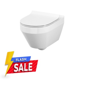 Set B572 vas WC suspendat Cersanit Larga Oval CleanOn cu capac duroplast Slim Wrap, alb mat - Img 1
