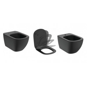 Vas wc suspendat Aquablade cu capac soft close si bideu Tesi Ideal Standard, negru mat - Img 1