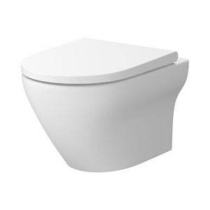 Set B572 vas WC suspendat Cersanit Larga Oval CleanOn cu capac duroplast Slim Wrap, alb mat - Img 2