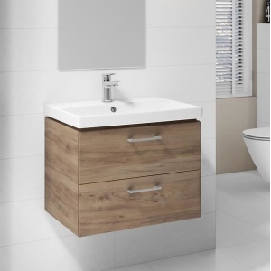 Set mobilier suspendat cu lavoar Cersanit Lara Como Naxos 60cm, nuc - Img 1