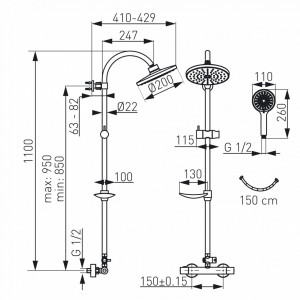 Sistem de dus cu baterie termostatata Ferro Trinity, crom - Img 4