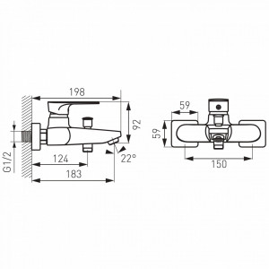 BAQ1BLC Baterie perete cada dus Ferro Square Black/Chrome