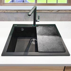 Chiuveta bucatarie granit CookingAid Cube ON5610 Neagra Nanostone Deep Black + accesorii montaj - Img 1