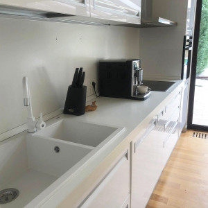 Chiuveta bucatarie granit dubla cu 2 cuve CookingAid Cube ON8620 Alba / Polar White + accesorii montaj - Img 16