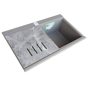 Chiuveta bucatarie granit dubla cu 2 cuve CookingAid Kinga LX8620 Maro Trufa / Truffle + accesorii montaj - Img 12