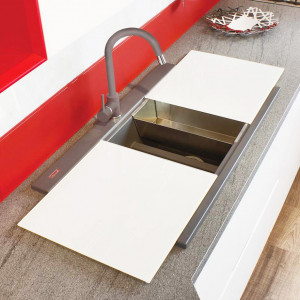 Chiuveta bucatarie granit dubla cu 2 cuve CookingAid Kinga LX8620 Maro Trufa / Truffle + accesorii montaj - Img 1