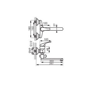 Baterie cada dus Basic Ferro cu pipa mobila, 35cm - Img 2