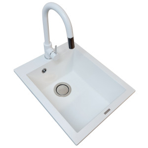 Chiuveta bucatarie granit CookingAid Cube ON4110 Alba / Polar White + accesorii montaj - Img 8