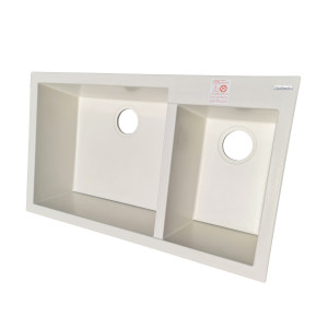 Chiuveta bucatarie granit dubla cu 2 cuve CookingAid Cube ON8620 Alba Galbui / Jasmine + accesorii montaj - Img 17