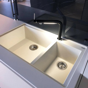 Chiuveta bucatarie granit dubla cu 2 cuve CookingAid Cube ON8620 Alba / Polar White + accesorii montaj - Img 17