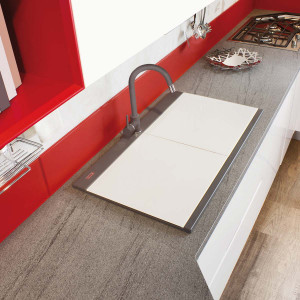 Chiuveta bucatarie granit dubla cu 2 cuve CookingAid Kinga LX8620 Maro Trufa / Truffle + accesorii montaj - Img 3