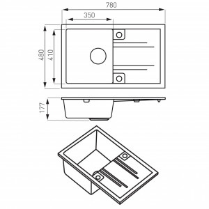 Chiuveta cu o cuva si picurator Mezzo Ferro 78x48 cm, gri - Img 2