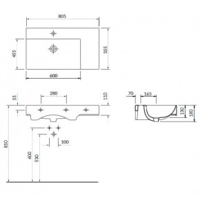 Lavoar pentru mobilier sau blat Inverto Cersanit , 80 cm - de dreapta - Img 8