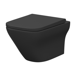 Set B575 vas WC suspendat Larga Square CleanOn cu capac duroplast Slim Wrap, antracit mat - Img 2