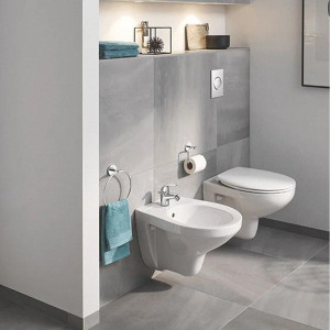 Set vas wc suspendat Rimless BauCeramic cu capac si bideu suspendat BauCeramic Grohe, alb - Img 1