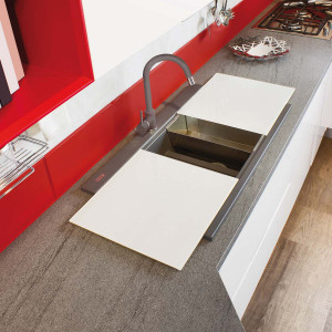Chiuveta bucatarie granit dubla cu 2 cuve CookingAid Kinga LX8620 Maro Trufa / Truffle + accesorii montaj - Img 4