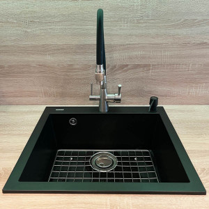 Chiuveta bucatarie granit CookingAid Cube ON5610 Neagra Nanostone Deep Black + accesorii montaj - Img 4