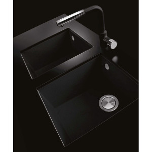 Chiuveta bucatarie granit dubla CookingAid Cube ON4110 Neagra / Black Metal quartz cu cleme montaj sub blat + accesorii montaj - Img 1
