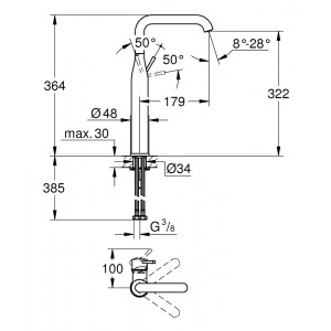 Baterie inalta pentru lavoar Grohe Essence XL fara ventil,Auriu - Img 2
