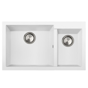Chiuveta bucatarie granit dubla cu 2 cuve CookingAid Cube ON8620 Alba / Polar White + accesorii montaj - Img 10