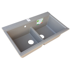 Chiuveta bucatarie granit dubla cu 2 cuve CookingAid Kinga LX8620 Maro Trufa / Truffle + accesorii montaj - Img 6