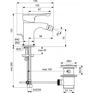BC652AA Baterie pentru bideu Alpha Ideal Standard  schita tehnica 