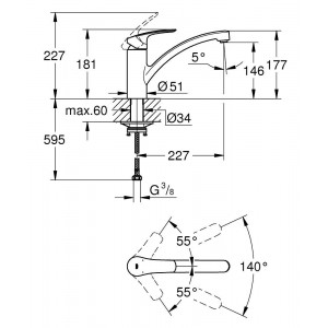 Schita tehnica baterie eurosmart 33281003 grohe 