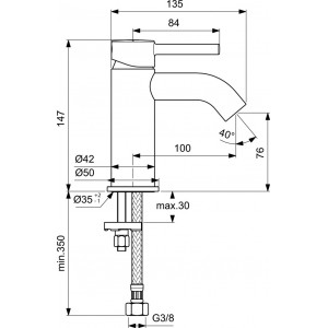 Baterie pentru lavoar fara ventil Ceraline Ideal Standard, crom - Img 2