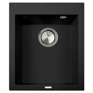 Chiuveta bucatarie granit dubla CookingAid Cube ON4110 Neagra / Black Metal quartz cu cleme montaj sub blat + accesorii montaj - Img 2