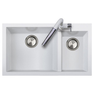 Chiuveta bucatarie granit dubla cu 2 cuve CookingAid Cube ON8620 Alba / Polar White + accesorii montaj - Img 11