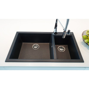 Chiuveta bucatarie granit dubla cu 2 cuve CookingAid Cube ON8620 Neagra / Black Metal quartz + accesorii montaj - Img 13