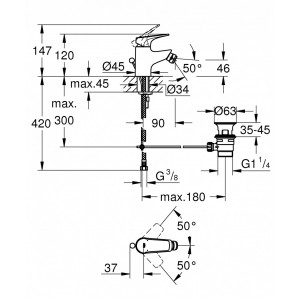 23754000 Baterie bideu Grohe BauFlow schita tehnica 