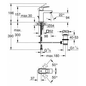 Baterie lavoar monocomanda Grohe Eurocube S, limitator debit, crom - Img 7