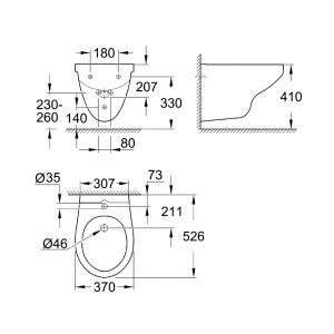 bideu suspendat bau ceramic grohe 39433000 schita tehnica 