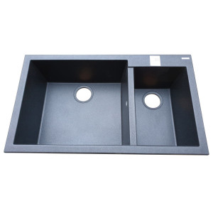 Chiuveta bucatarie granit dubla cu 2 cuve CookingAid Cube ON8620 Neagra / Black Metal quartz + accesorii montaj - Img 5