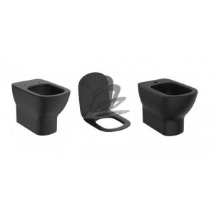 Vas wc stativ Aquablade cu capac soft close si bideu Tesi Ideal Standard, negru mat - Img 1