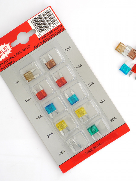 BLISTER CU 10 MINI SIGURANTE FUZIBILE 5/ 7.5/ 10/ 15/ 20/ 25/ 30 A COD CULOARE