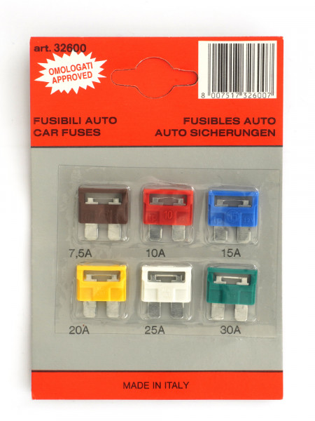 BLISTER CU 6 SIGURANTE FUZIBILE 7.5/ 10/ 15/ 20/ 25/ 30 A COD CULOARE