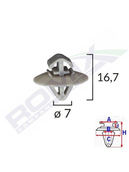 CLIPS FIXARE ELEMENTE EXTERIOARE PENTRU IVECO/OPEL/RENAULT 7X16.7 - GRI SET 10 BUC