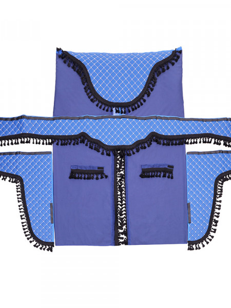 SET PERDELE CABINA CAMION. UNIVERSALE. VELUR. ALBASTRU-NEGRU