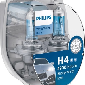 Bec Halogen Philips H4/W5W WhiteVision ultra 12V 60/55W P43t-38 - Set 2 Buc