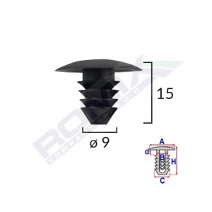 CLIPS TAPITERIE PENTRU GRUP VAG 9X15MM - NEGRU SET 10 BUC - Img 2