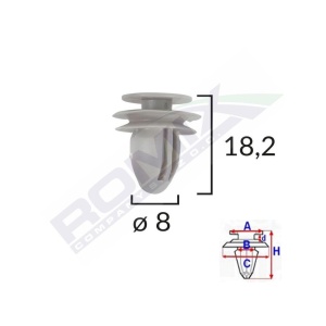 CLIPS TAPITERIE PENTRU HONDA/HYUNDAI/KIA/MAZDA 8X182MM - GRI SET 10 BUC - Img 2