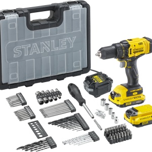 Masina de gaurit si de insurubat STANLEY FATMAX cu 2 acumulatori 20V 2AH incarcator si 100 accesorii